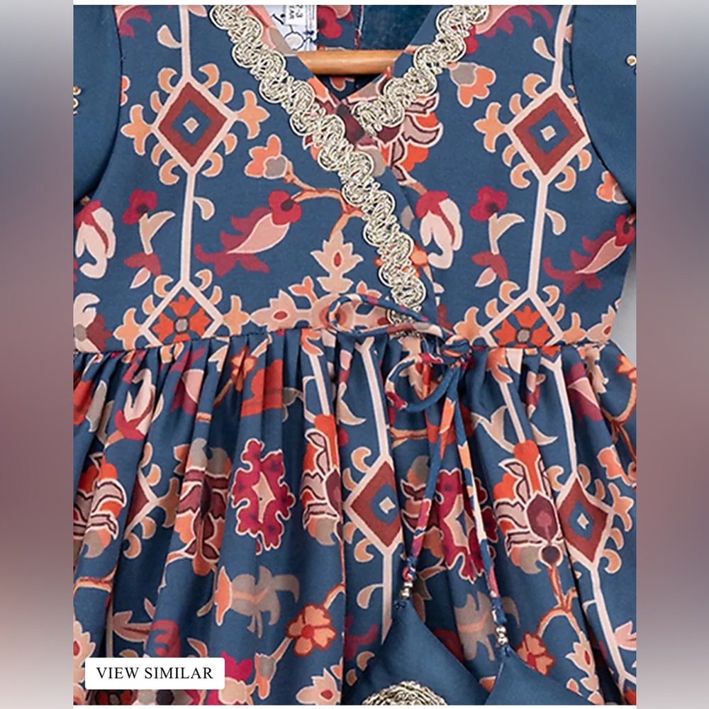 RARE Little Brats Sapphire Maheshwari Silk Ikat  Embroidered Gown - Size 1-2 - Picture 3 of 9
